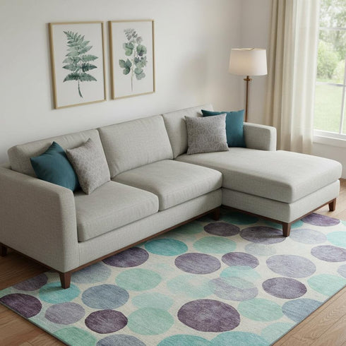9' X 12' Plum Teal And Ivory Geometric Washable Area Rug With UV Protection