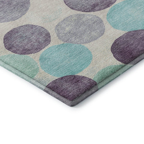 9' X 12' Plum Teal And Ivory Geometric Washable Area Rug With UV Protection