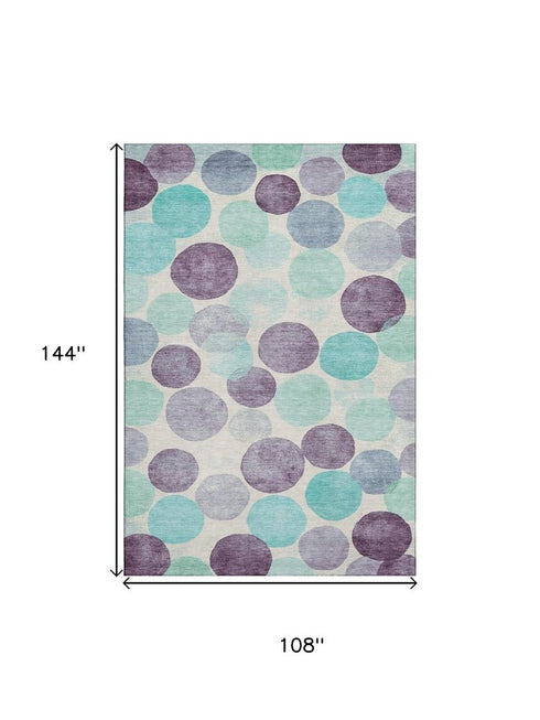 9' X 12' Plum Teal And Ivory Geometric Washable Area Rug With UV Protection