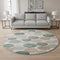 8' Salmon Emerald And Ivory Geometric Washable Round Rug With UV Protection