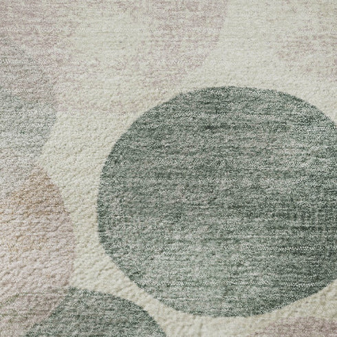 8' Salmon Emerald And Ivory Geometric Washable Round Rug With UV Protection