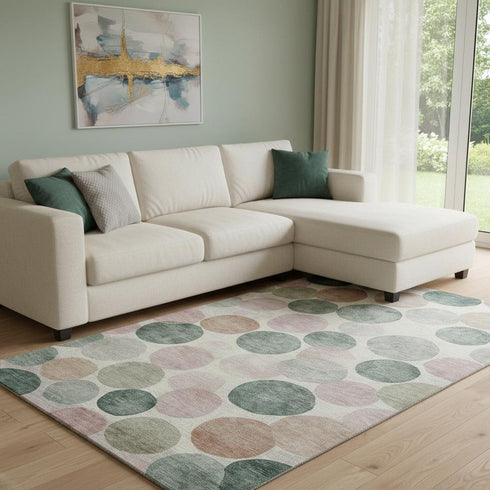 8' X 10' Salmon Emerald And Ivory Geometric Washable Area Rug With UV Protection