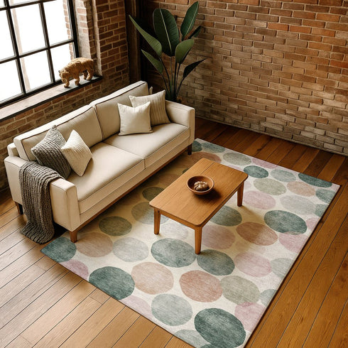 8' X 10' Salmon Emerald And Ivory Geometric Washable Area Rug With UV Protection