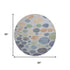 8' Denim Blue Green And Peach Geometric Washable Round Rug With UV Protection