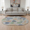 8' Denim Blue Green And Peach Geometric Washable Round Rug With UV Protection