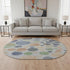 8' Denim Blue Green And Peach Geometric Washable Round Rug With UV Protection