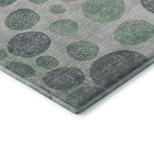 8' Sage And Blush Geometric Washable Round Rug With UV Protection