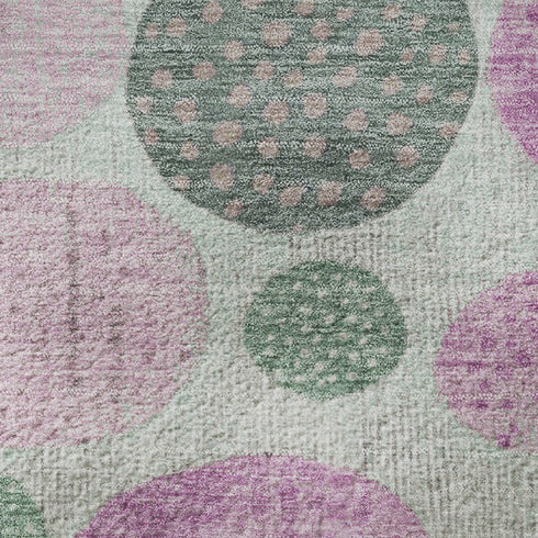 8' Sage And Blush Geometric Washable Round Rug With UV Protection
