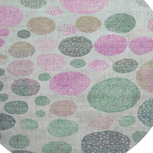 8' Sage And Blush Geometric Washable Round Rug With UV Protection