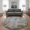 8' Taupe Blue And Beige Geometric Washable Round Rug With UV Protection