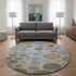 8' Taupe Blue And Beige Geometric Washable Round Rug With UV Protection