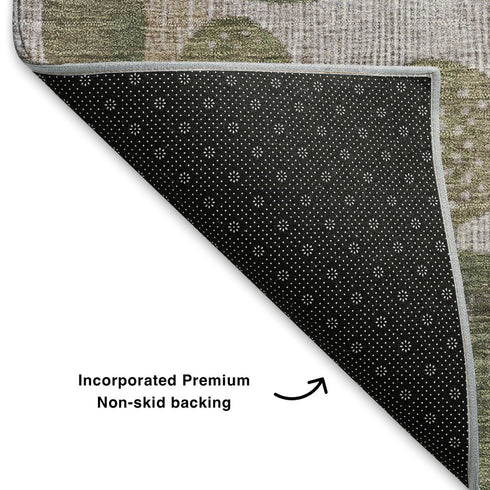 8' Taupe Blue And Beige Geometric Washable Round Rug With UV Protection