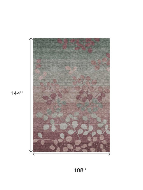 9' X 12' Blush And Emerald Floral Washable Area Rug With UV Protection