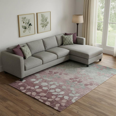 9' X 12' Blush And Emerald Floral Washable Area Rug With UV Protection