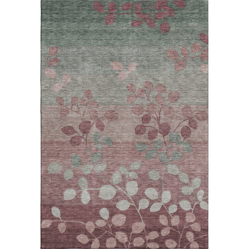 9' X 12' Blush And Emerald Floral Washable Area Rug With UV Protection