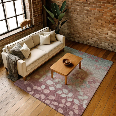 9' X 12' Blush And Emerald Floral Washable Area Rug With UV Protection