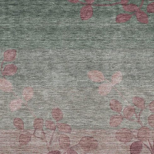 9' X 12' Blush And Emerald Floral Washable Area Rug With UV Protection