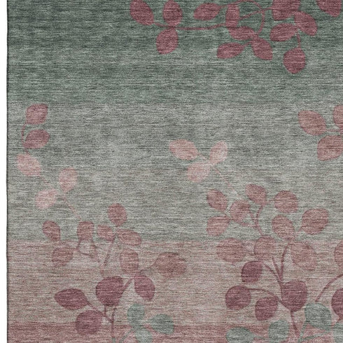 9' X 12' Blush And Emerald Floral Washable Area Rug With UV Protection