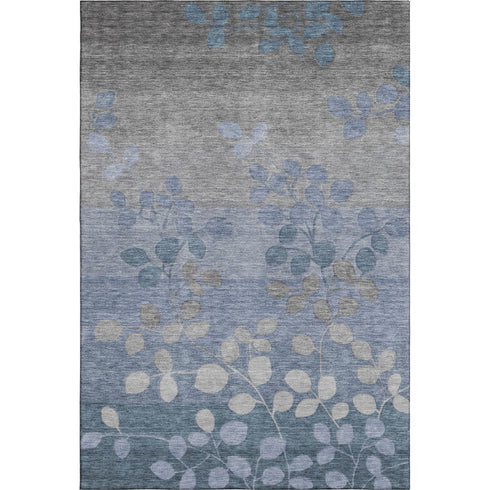5' X 8' Denim Blue And Gray Floral Washable Area Rug With UV Protection