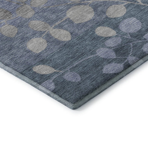 5' X 8' Denim Blue And Gray Floral Washable Area Rug With UV Protection