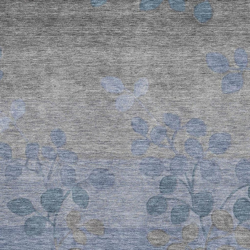 5' X 8' Denim Blue And Gray Floral Washable Area Rug With UV Protection