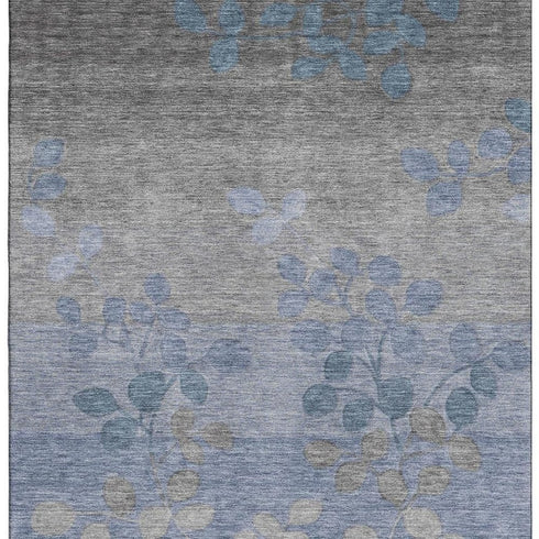 5' X 8' Denim Blue And Gray Floral Washable Area Rug With UV Protection