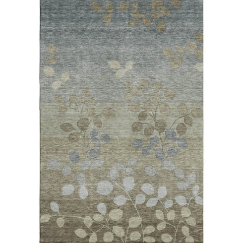 9' X 12' Khaki And Gray Floral Washable Area Rug With UV Protection