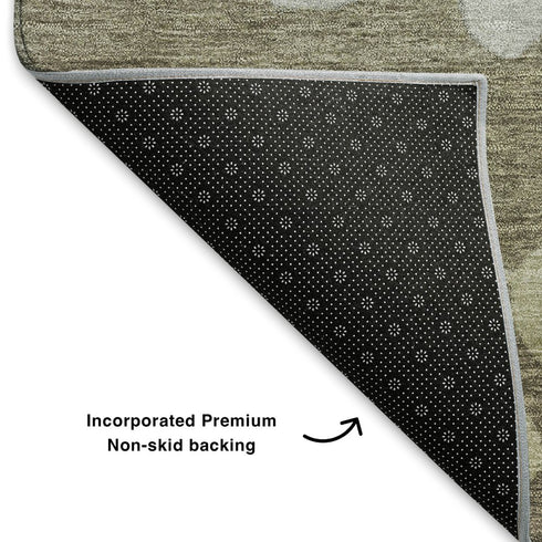 9' X 12' Khaki And Gray Floral Washable Area Rug With UV Protection