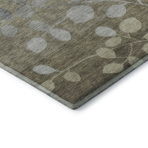 9' X 12' Khaki And Gray Floral Washable Area Rug With UV Protection