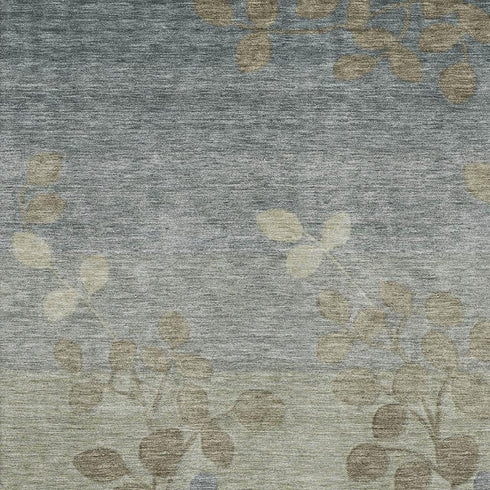 9' X 12' Khaki And Gray Floral Washable Area Rug With UV Protection
