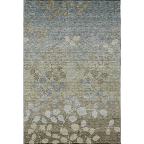 9' X 12' Khaki And Gray Floral Washable Area Rug With UV Protection