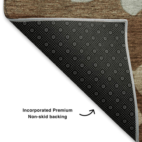 5' X 8' Coffee And Gray Floral Washable Area Rug With UV Protection