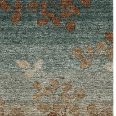 5' X 8' Coffee And Gray Floral Washable Area Rug With UV Protection