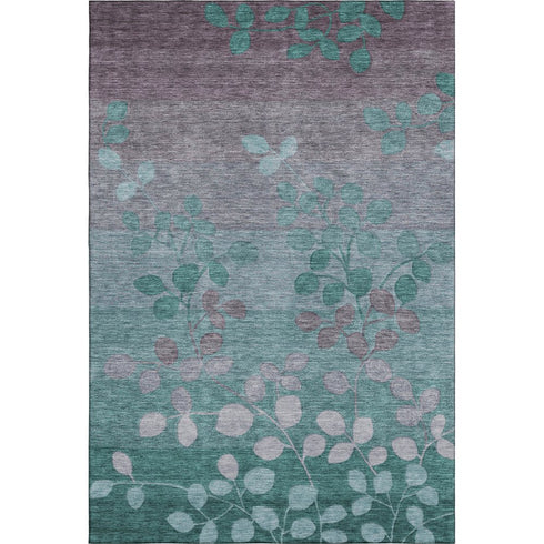 8' X 10' Teal And Gray Floral Washable Area Rug With UV Protection