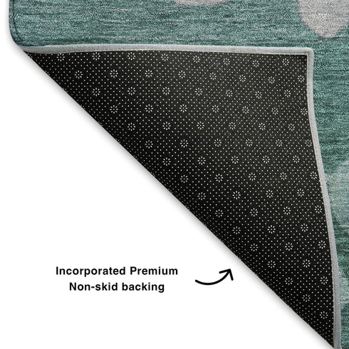 8' X 10' Teal And Gray Floral Washable Area Rug With UV Protection