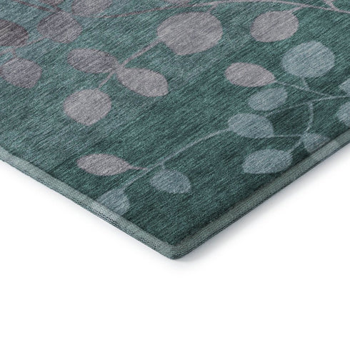 8' X 10' Teal And Gray Floral Washable Area Rug With UV Protection