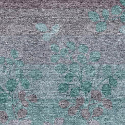 8' X 10' Teal And Gray Floral Washable Area Rug With UV Protection