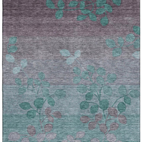8' X 10' Teal And Gray Floral Washable Area Rug With UV Protection