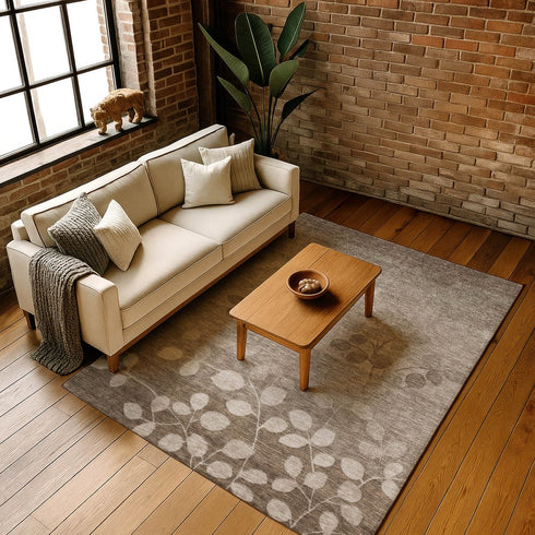 8' X 10' Taupe And Beige Floral Washable Area Rug With UV Protection