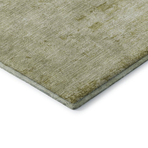 8' Artichoke Green And Ivory Abstract Washable Round Rug With UV Protection