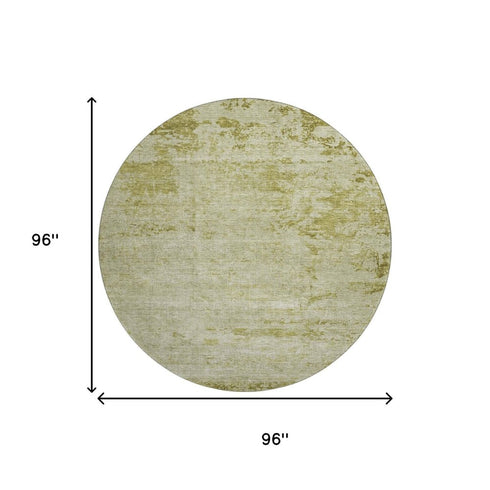 8' Artichoke Green And Ivory Abstract Washable Round Rug With UV Protection