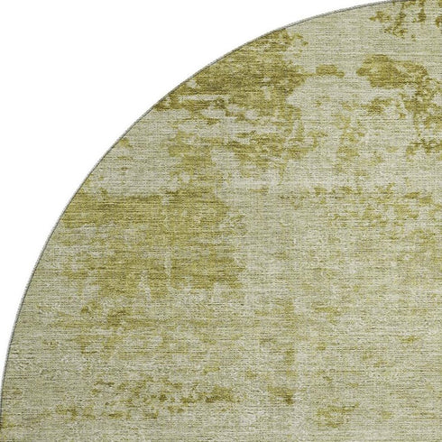 8' Artichoke Green And Ivory Abstract Washable Round Rug With UV Protection