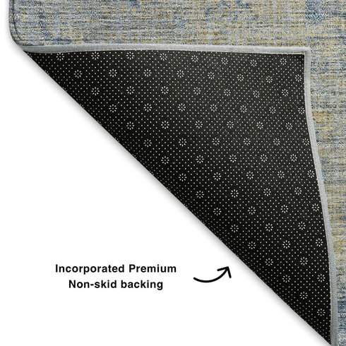 5' X 8' Navy Blue And Beige Abstract Washable Area Rug With UV Protection