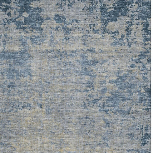 5' X 8' Navy Blue And Beige Abstract Washable Area Rug With UV Protection