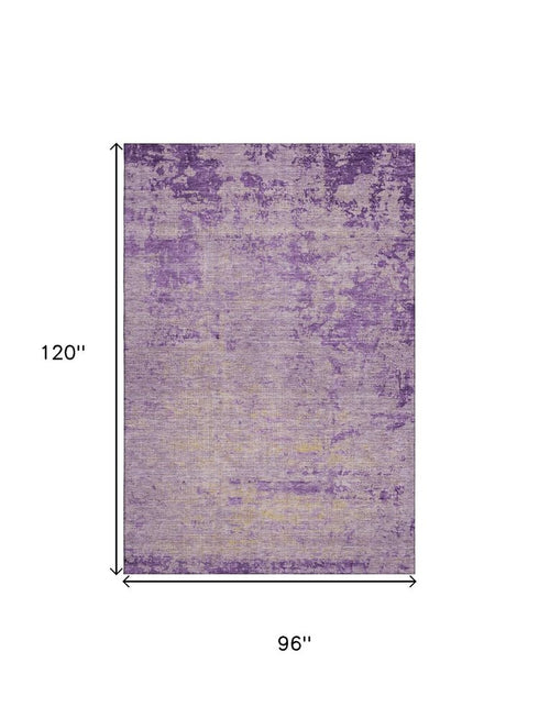 8' X 10' Purple And Beige Abstract Washable Area Rug With UV Protection