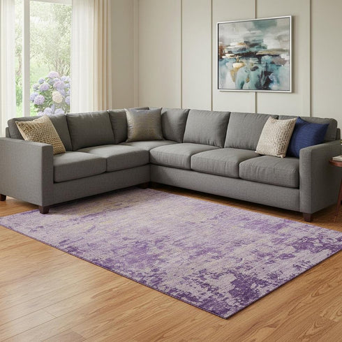 8' X 10' Purple And Beige Abstract Washable Area Rug With UV Protection