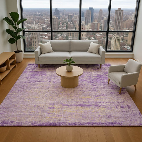 8' X 10' Purple And Beige Abstract Washable Area Rug With UV Protection