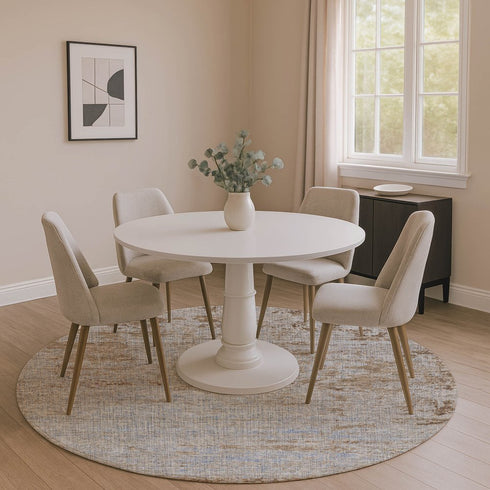 8' Taupe And Beige Abstract Washable Round Rug With UV Protection
