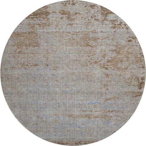 8' Taupe And Beige Abstract Washable Round Rug With UV Protection