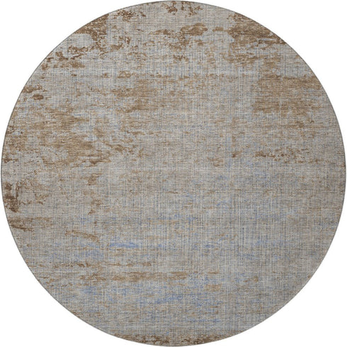 8' Taupe And Beige Abstract Washable Round Rug With UV Protection